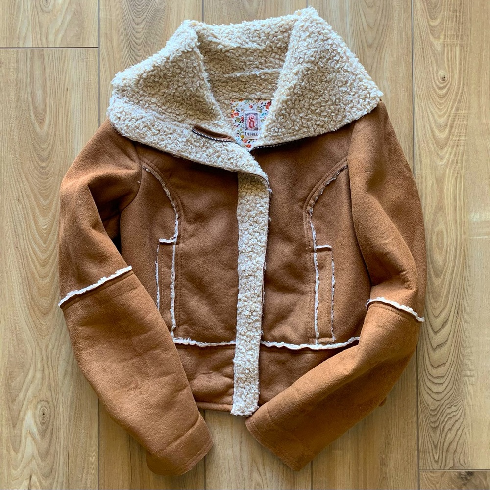 Women’s Suede Like Tan Jacket with Fleece Lining